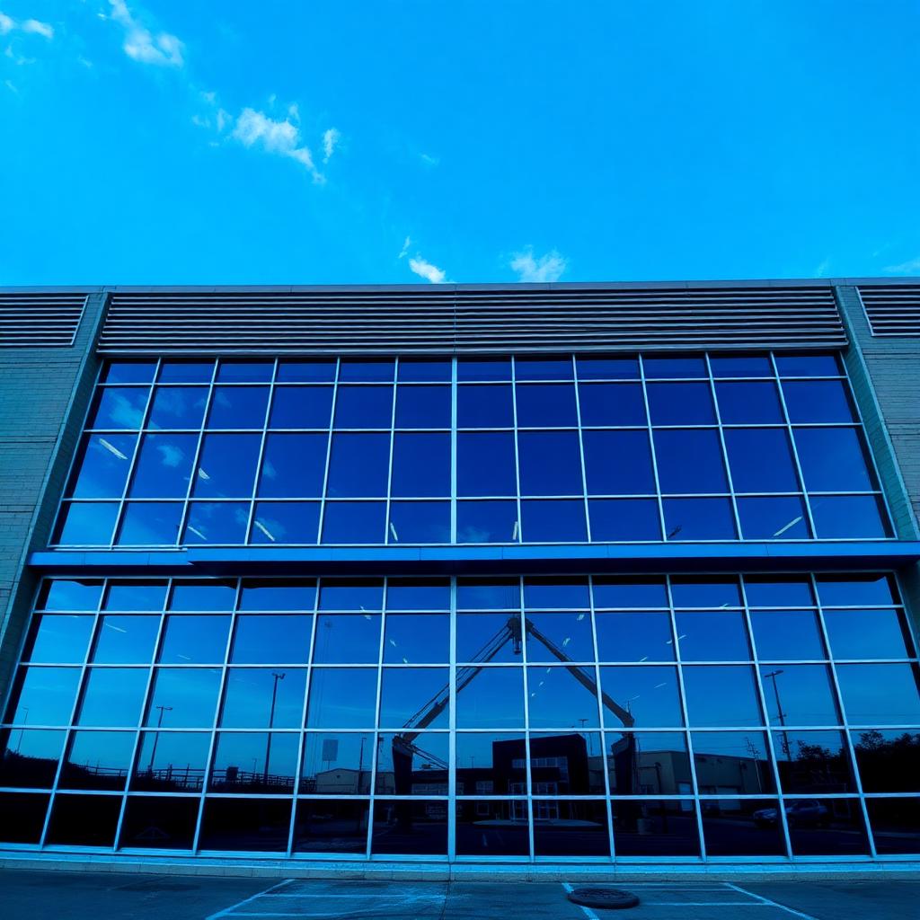 Large warehouse facade with clean glass